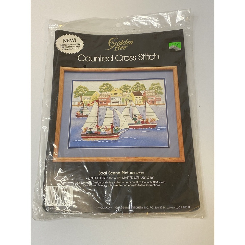 NOS 1986 Golden Bee Counted Cross Stitch Kit‎ Boat Scene Picture 60249